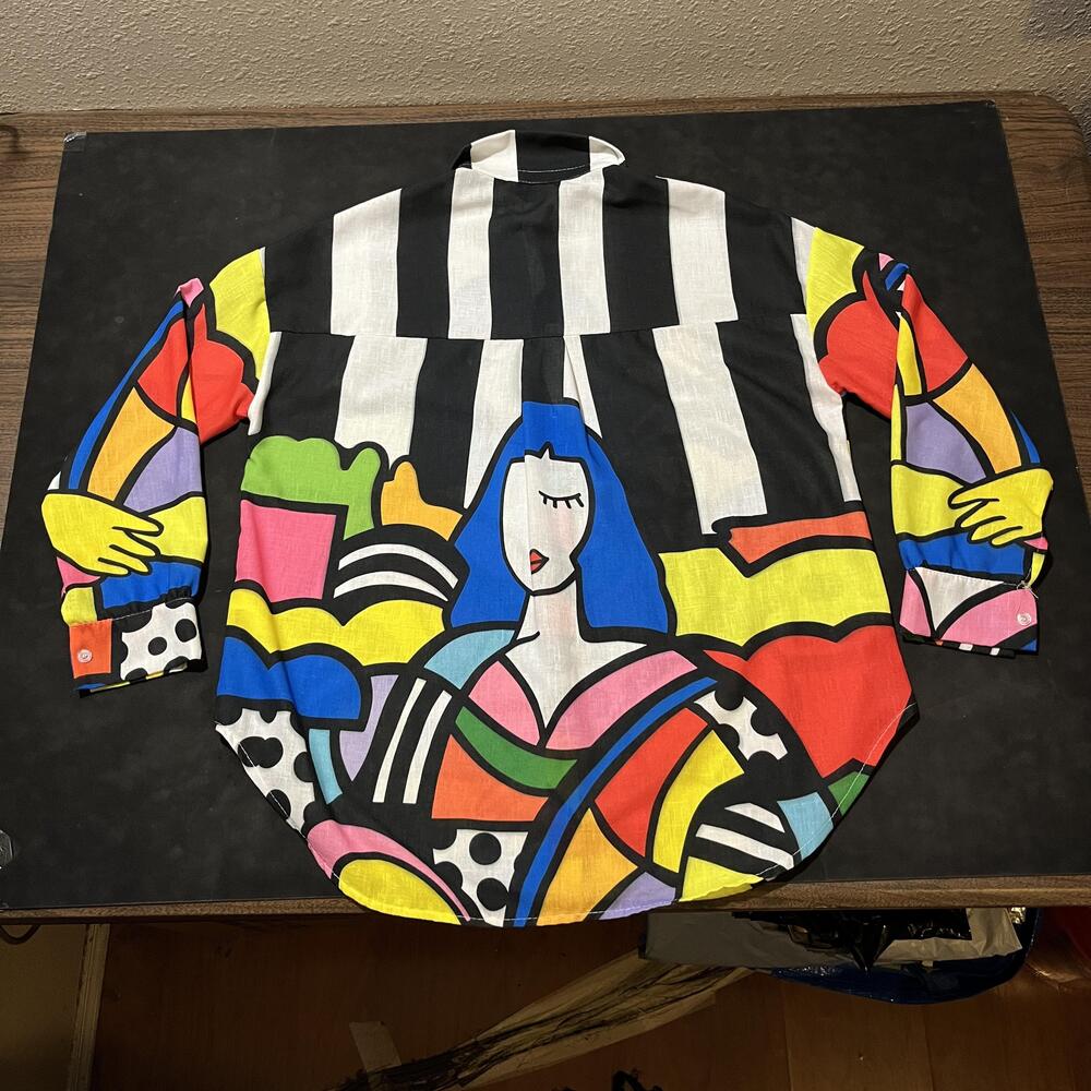Picasso Pop Art Shirt Disco Mona Lisa Multicolor Tunic Vintage 1970s Made Italy - Picture 10 of 10